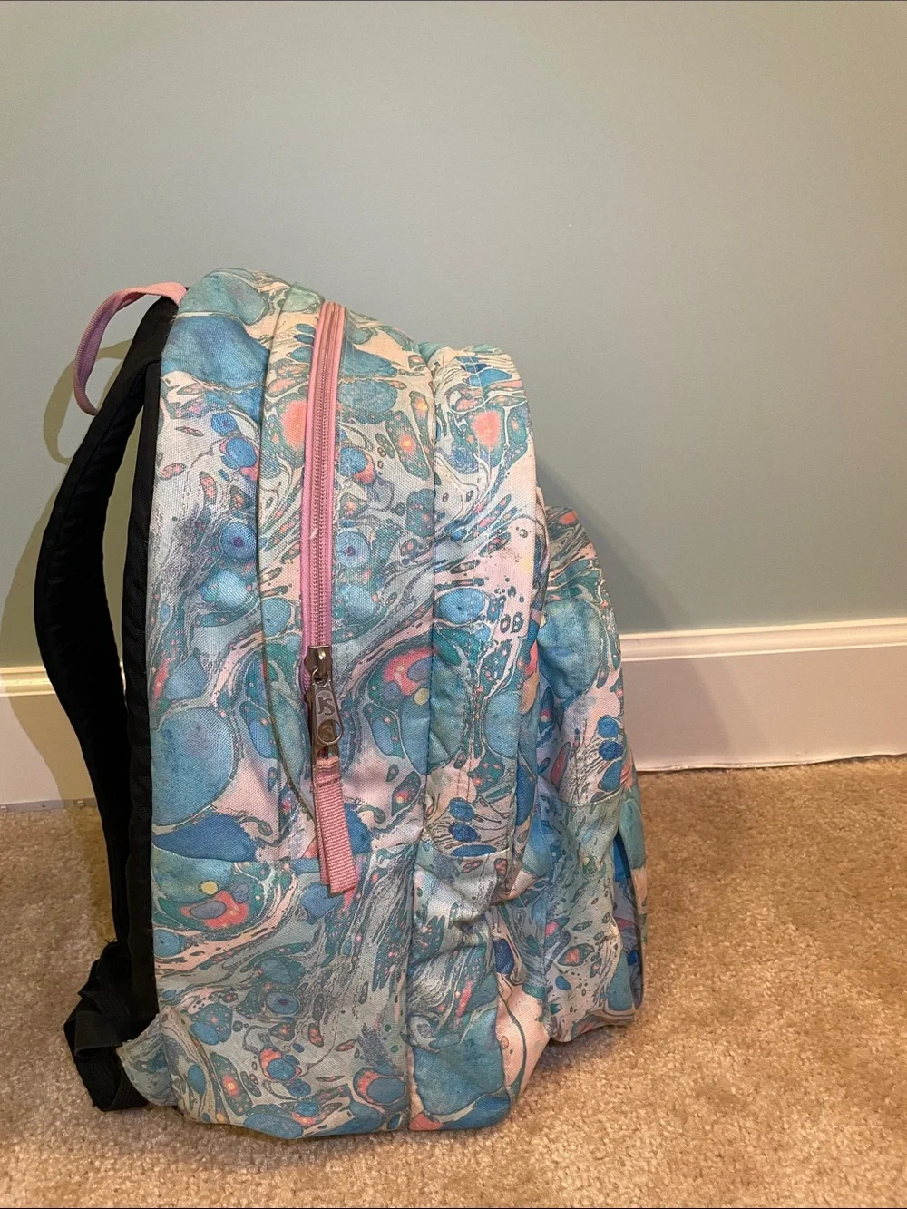 Jansport Swirled Marble Backpack in Blue and Pink